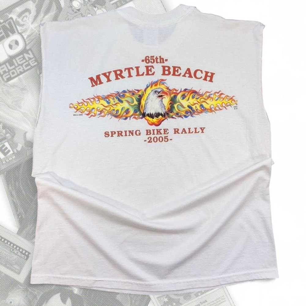 White Vintage Flaming Eagle “Myrtle Beach Spring Bike Rally” Sleeveless Tee